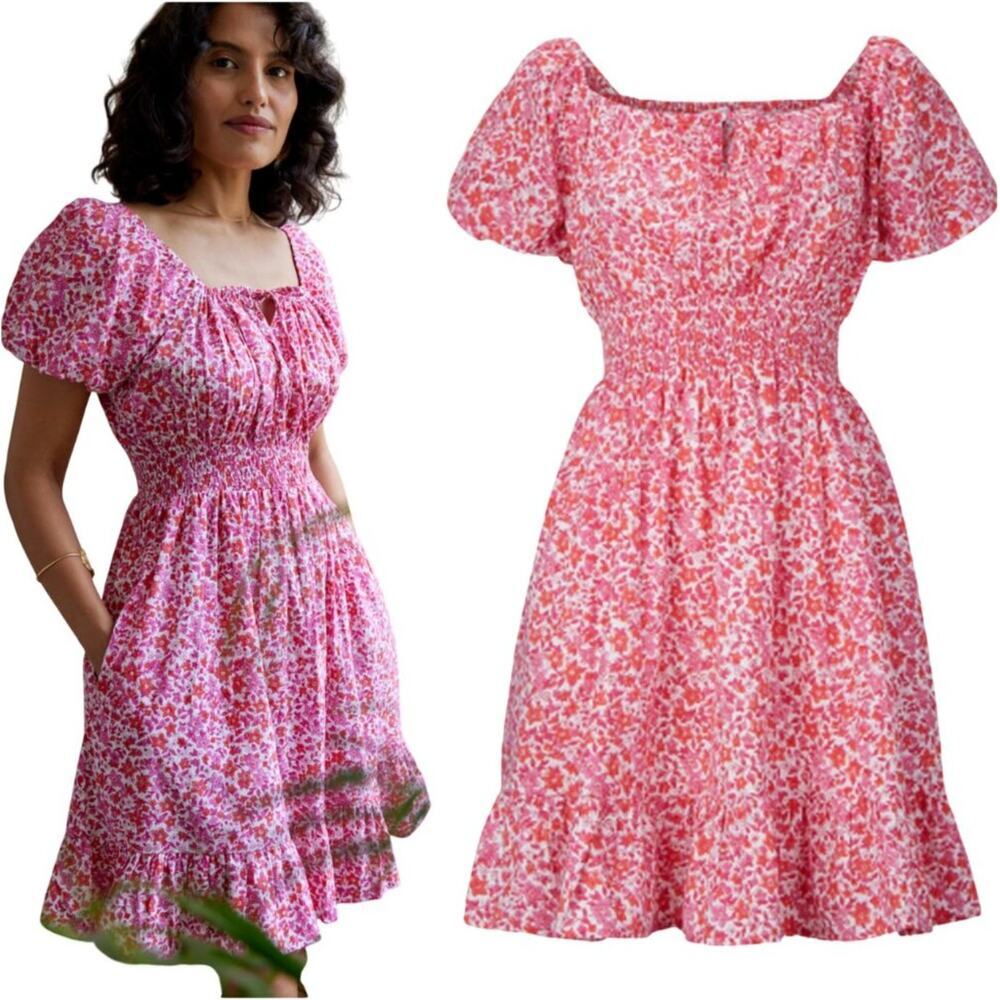 Pink City Prints Tuckernuck Rah Rah Pink Orange Floral Print Mini Smocked Dress